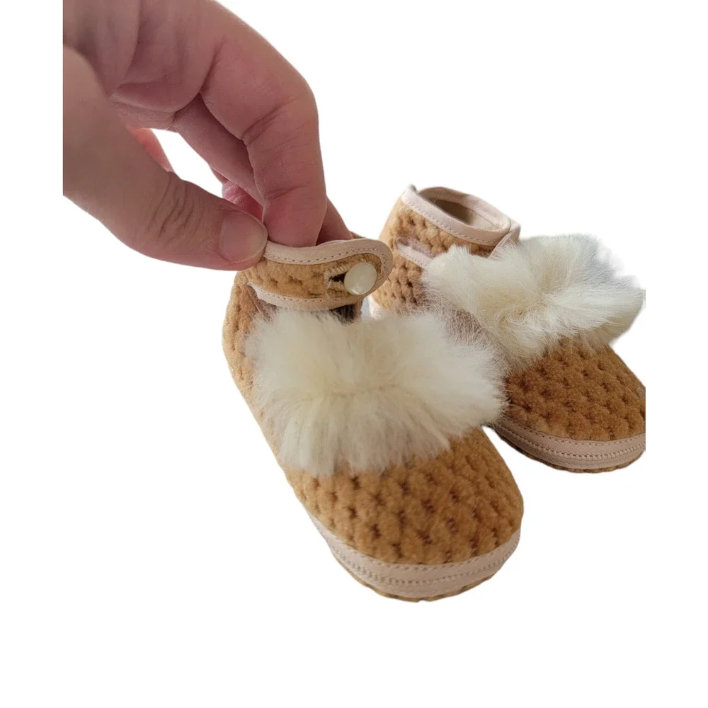 Vintage Mrs.‎ Day's Ideal Baby Shoes Ankle Strap Fur Soft Sole Booties Infant 2